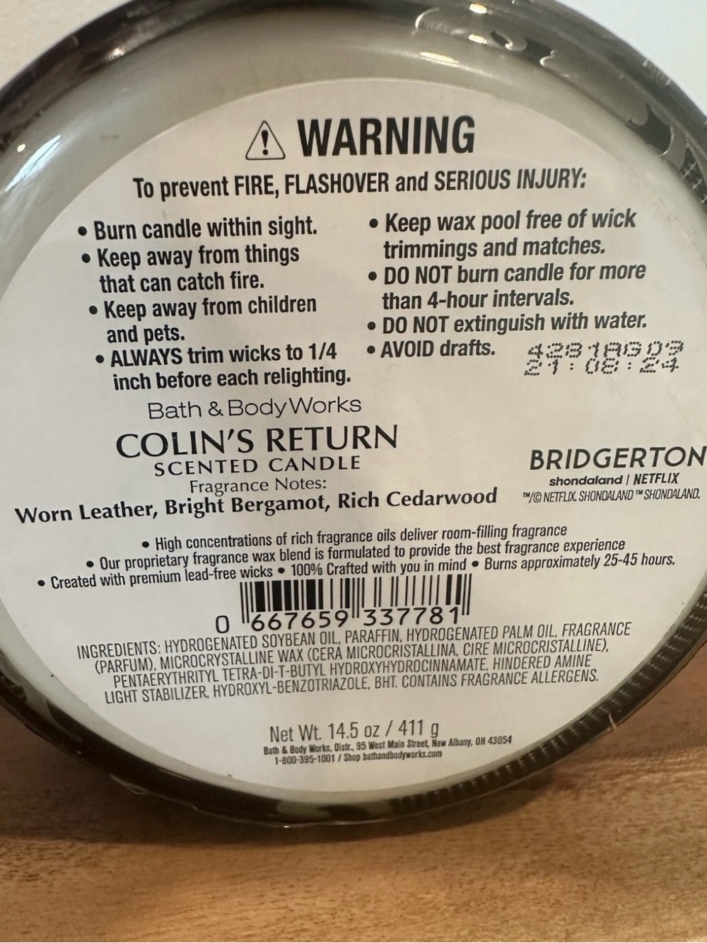 Bath & Body Works: 14.5 Oz 3-Wick Candle: Exclusive Bridgerton Colin’s Return - Picture 4 of 4